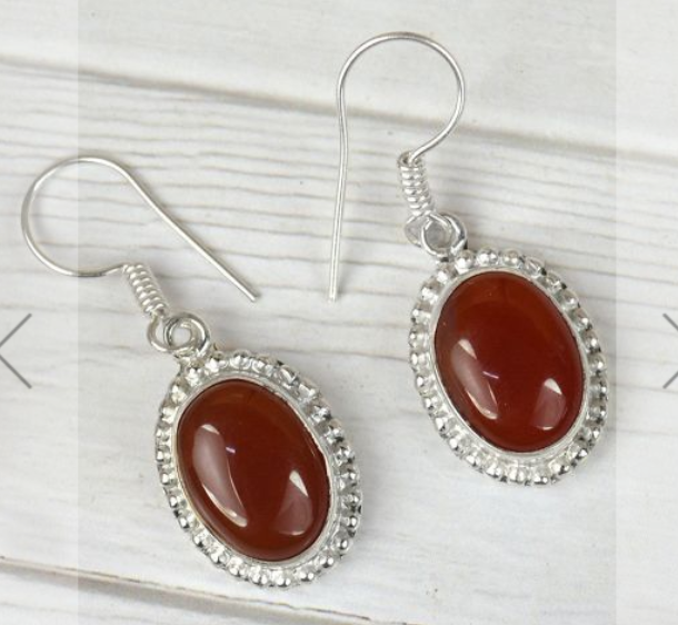 Carnelian Charmed Earrings - Carnelian Crystal Stone Oval Shape Earring