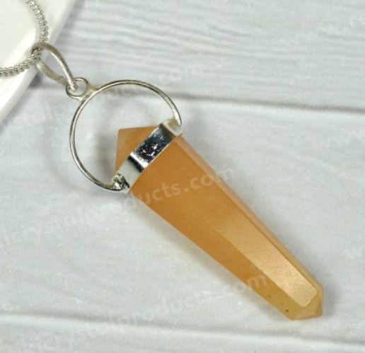 Golden Quartz Double Terminated Pencil Pendant With Chain