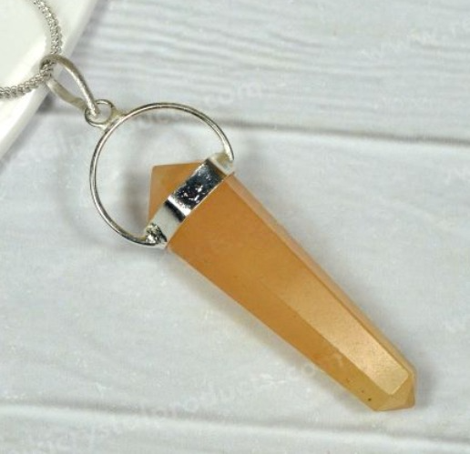 Golden Quartz Double Terminated Pencil Pendant With Chain