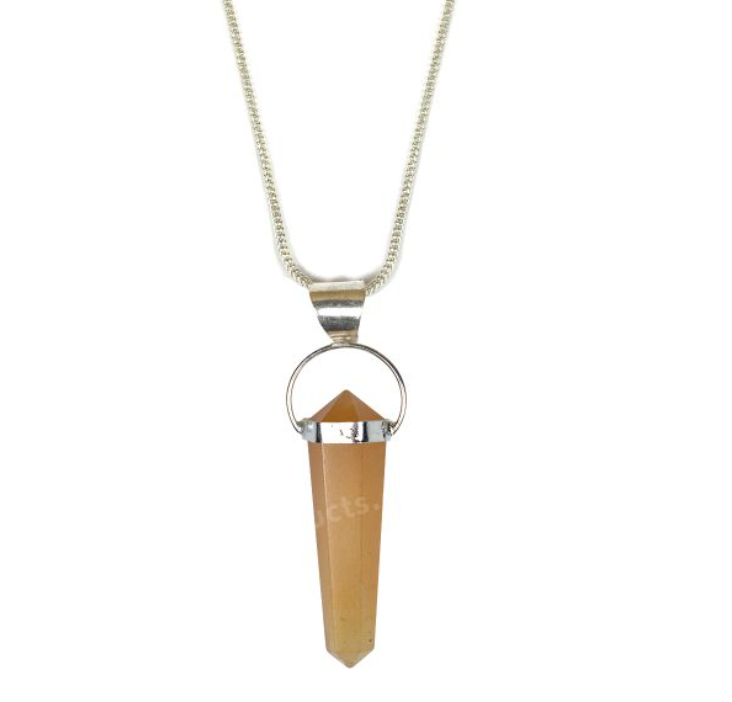 Golden Quartz Double Terminated Pencil Pendant With Chain